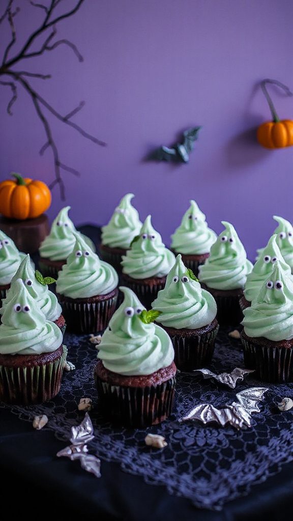 minty halloween ghost cupcakes