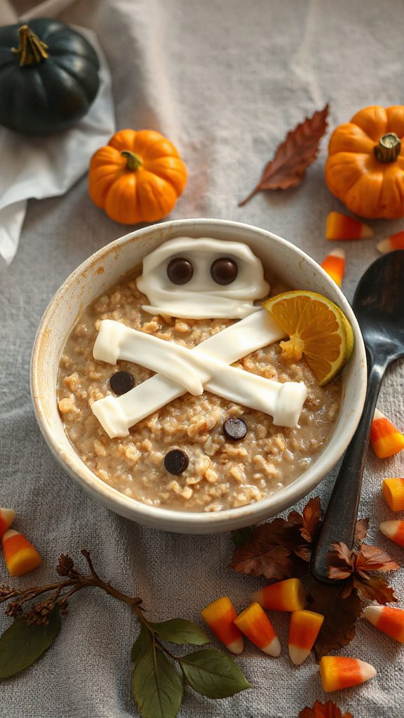 mummy oatmeal halloween breakfast