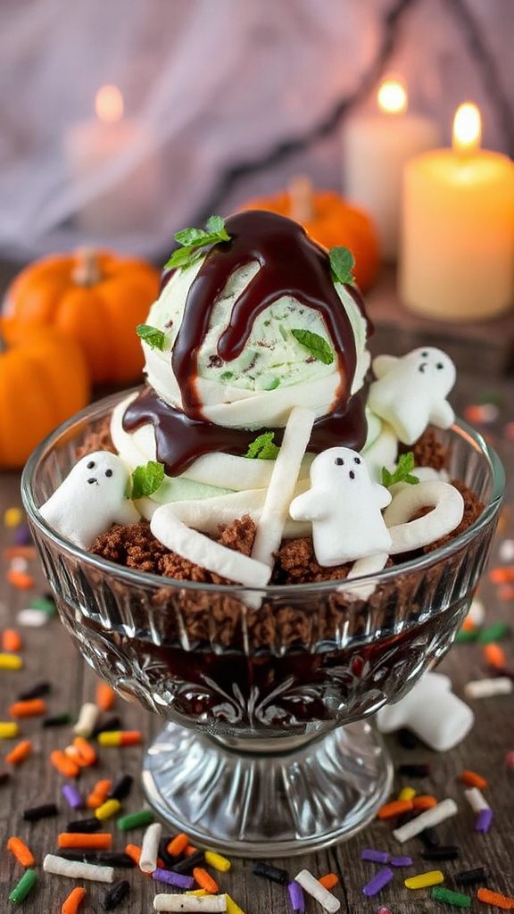 mummy themed mint chocolate sundae