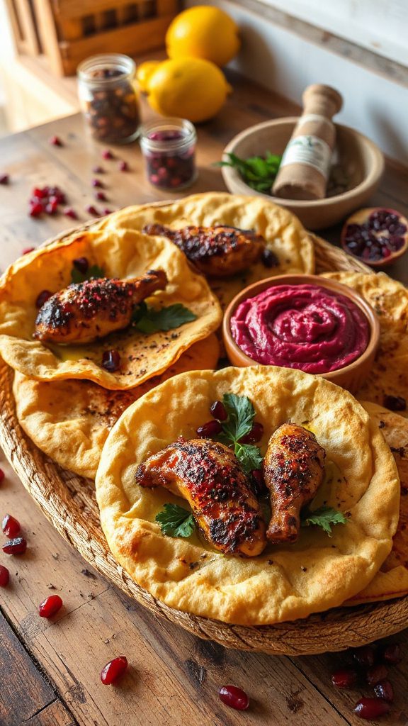 musakhan flatbread with hummus