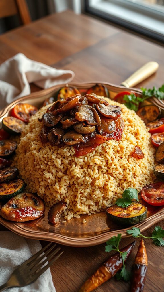 mushroom kabsa with onions