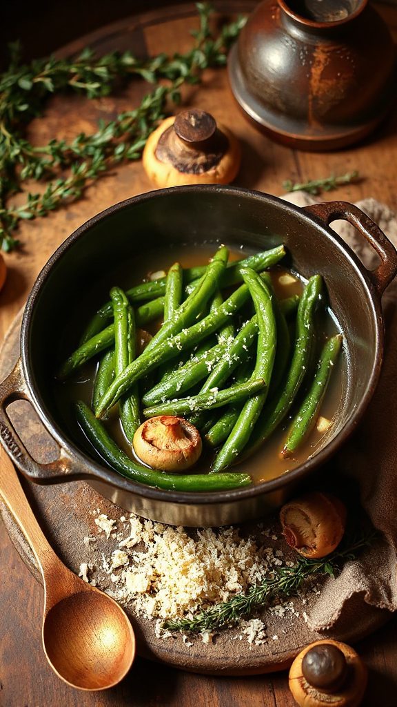 mushroom parmesan green bean bake