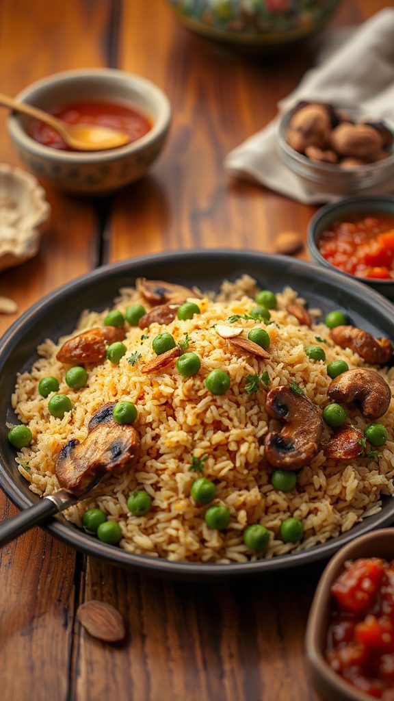 mushroom peas savory rice
