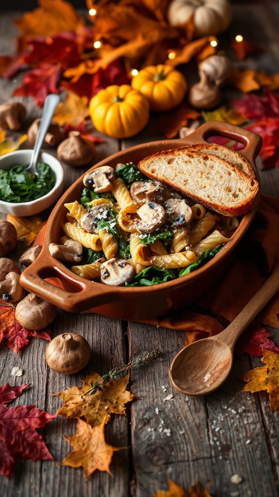 mushroom spinach pasta bake