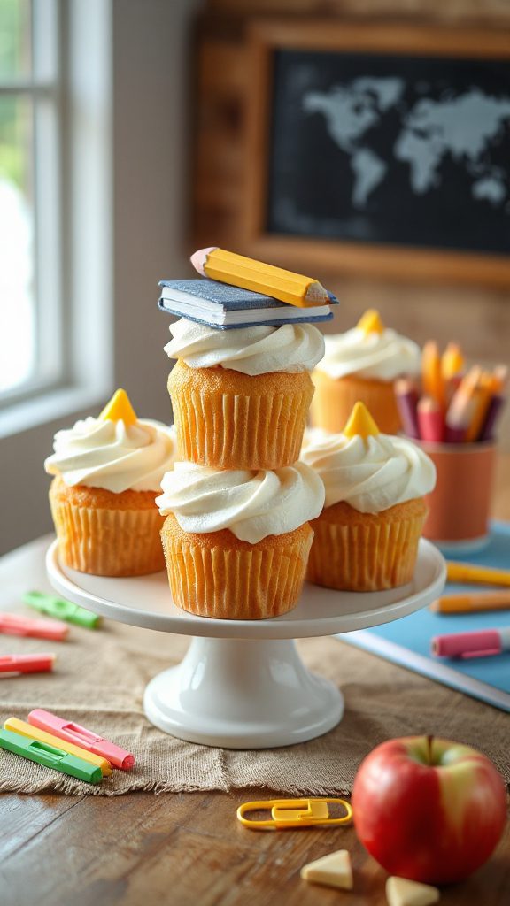 notepad themed school cupcakes