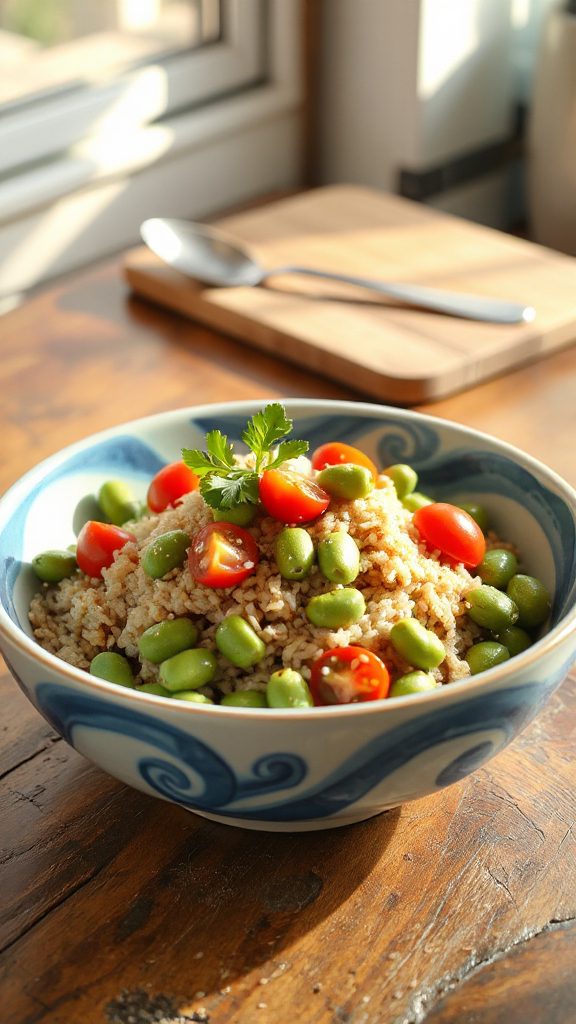 nutritious edamame rice bowl