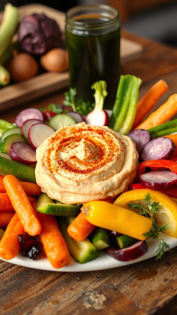 nutritious veggie and hummus platter