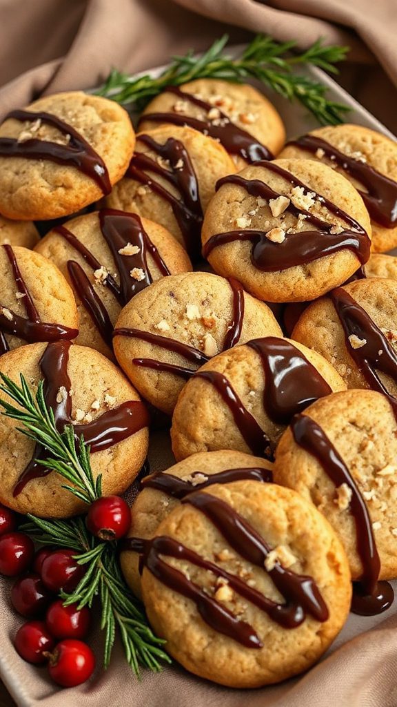 nutty cookies with chocolate drizzle