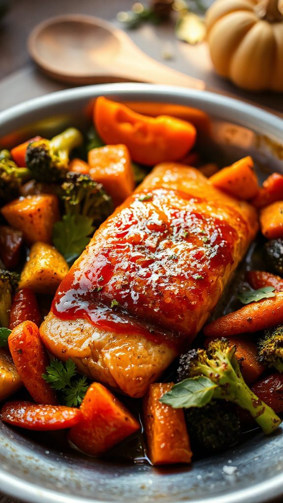 one pan maple salmon dinner