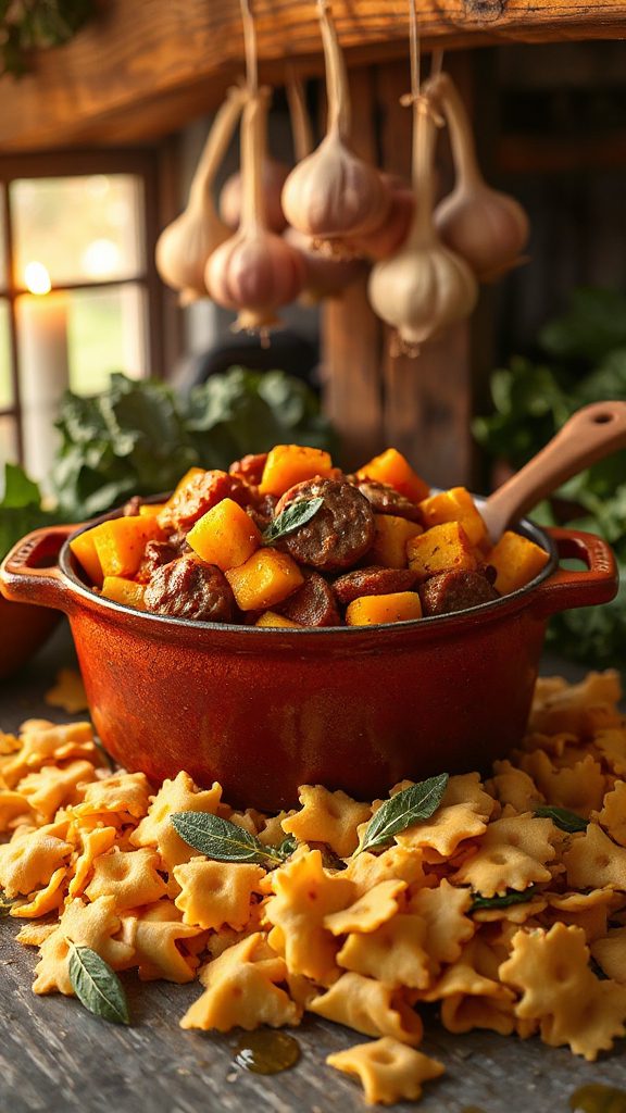 one pot squash sausage pasta one pot squash sausage pasta