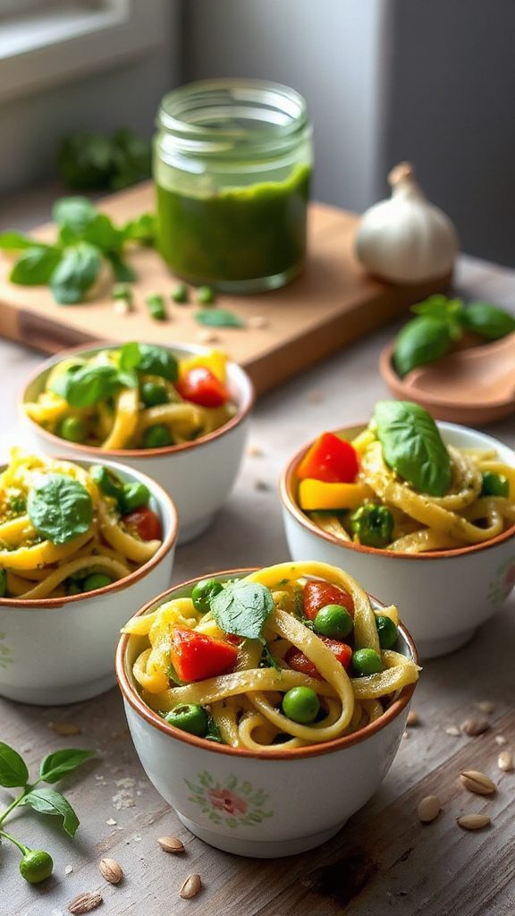 pasta cups with pesto