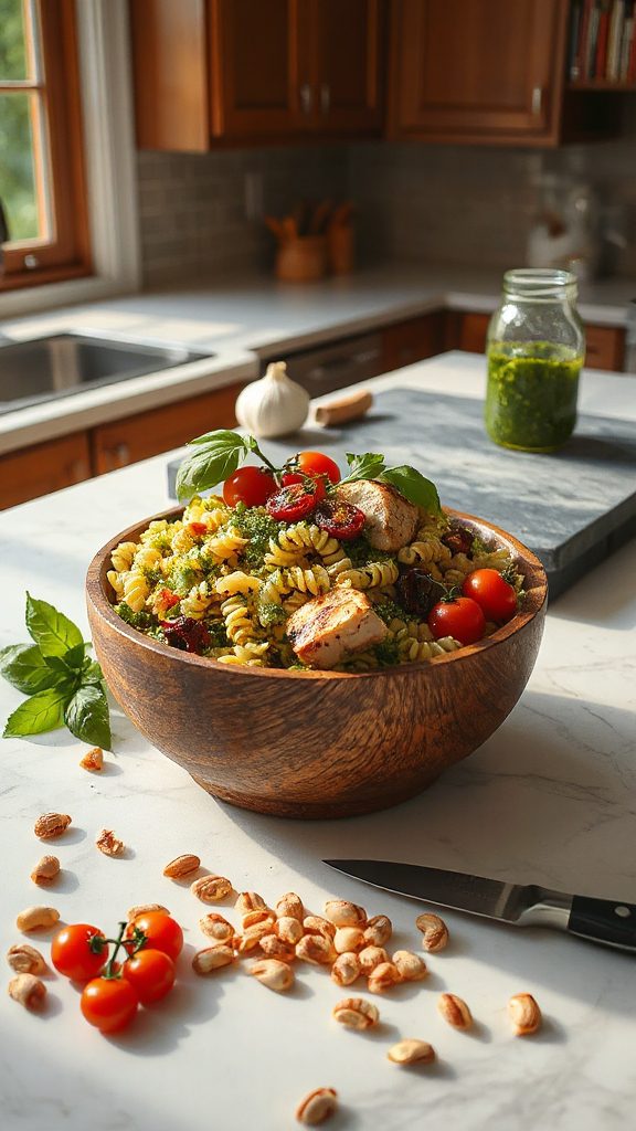 pasta salad with pesto chicken