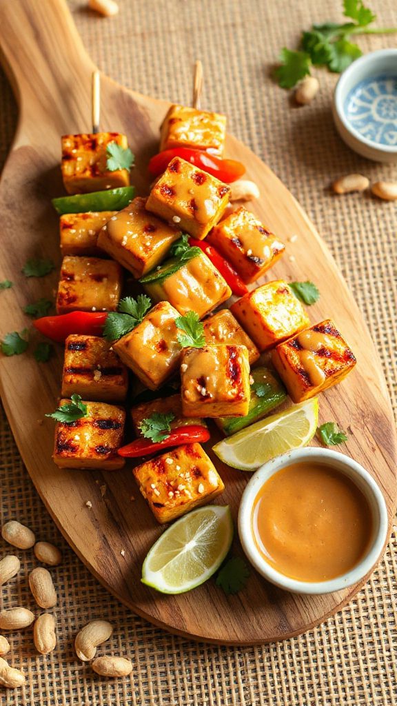 peanut tofu vegetable skewers