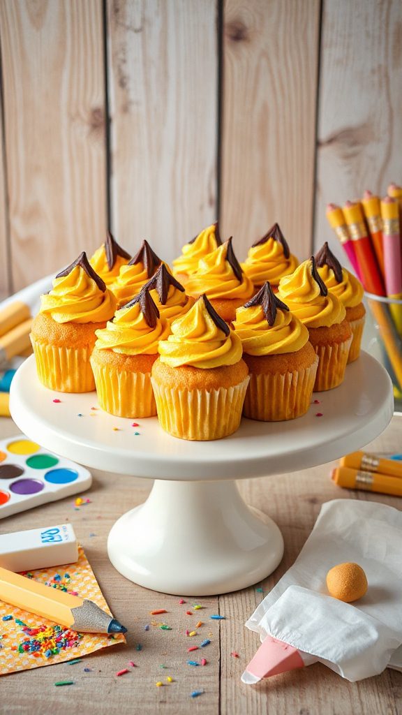 pencil themed decorated cupcakes recipe