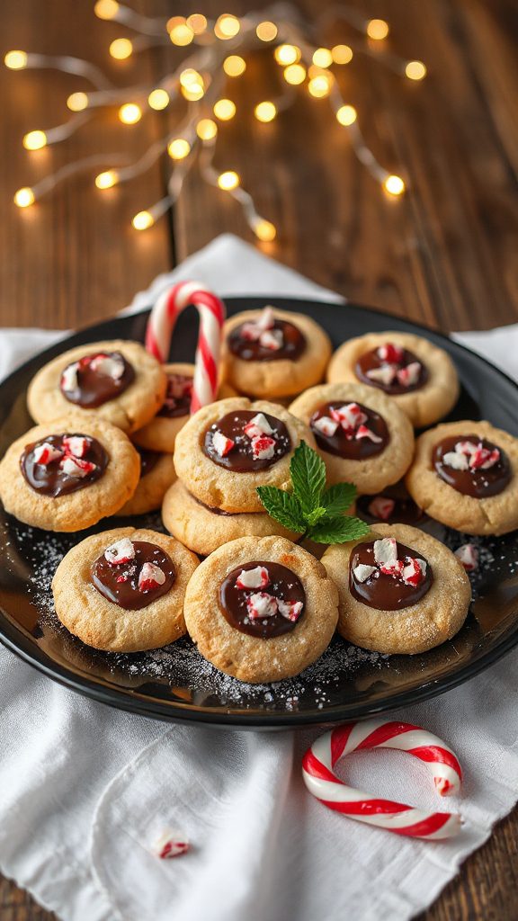 peppermint bark thumbprint cookies