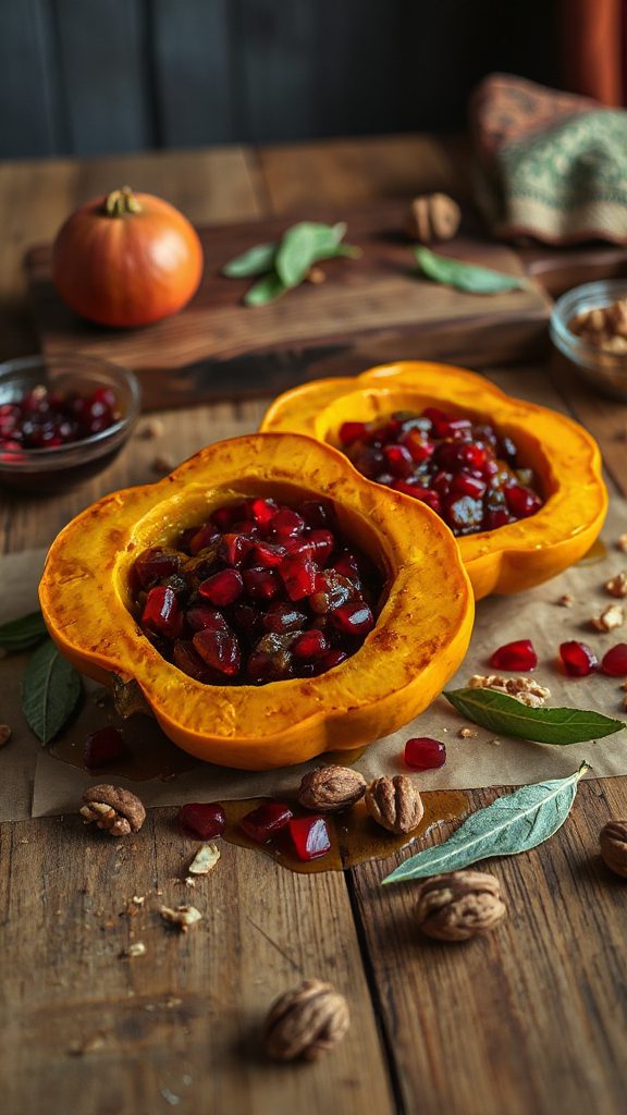 pomegranate walnut stuffed squash
