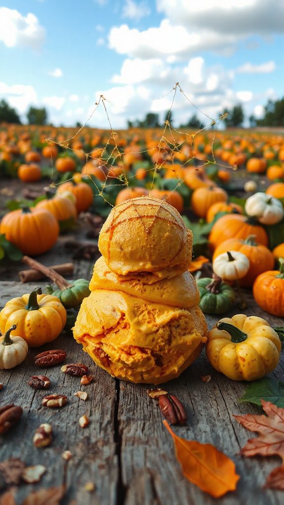 pumpkin gelato with caramel spiderwebs pumpkin gelato with caramel spiderwebs