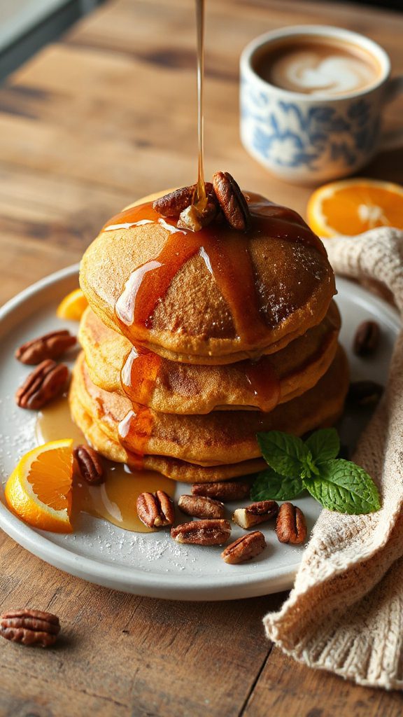 pumpkin pancakes with syrup