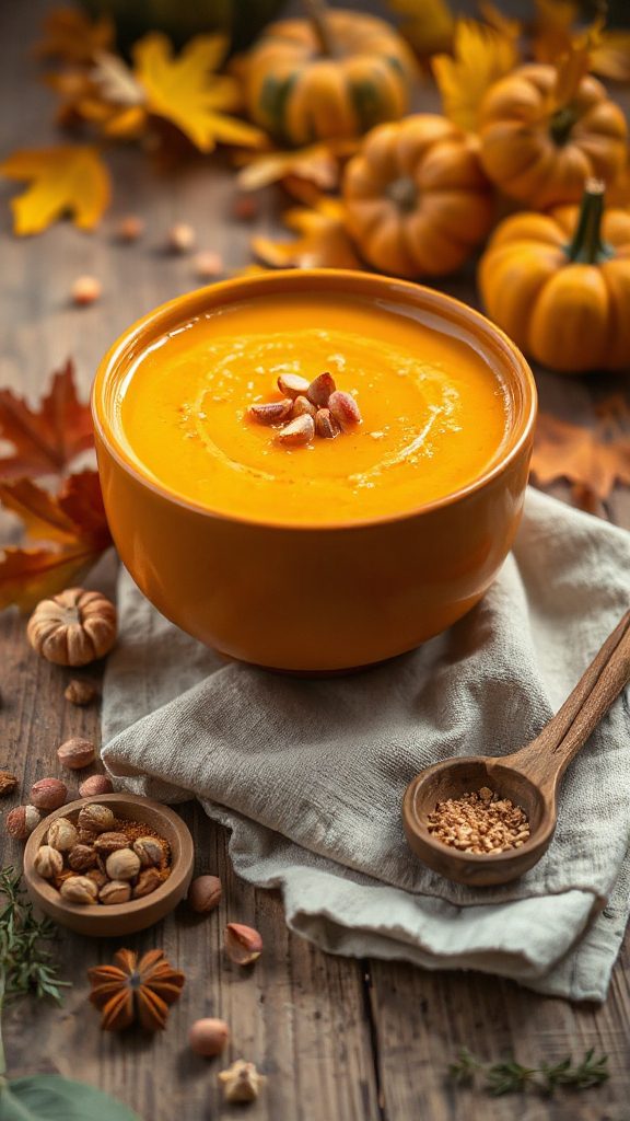 pumpkin soup with pink peppercorns