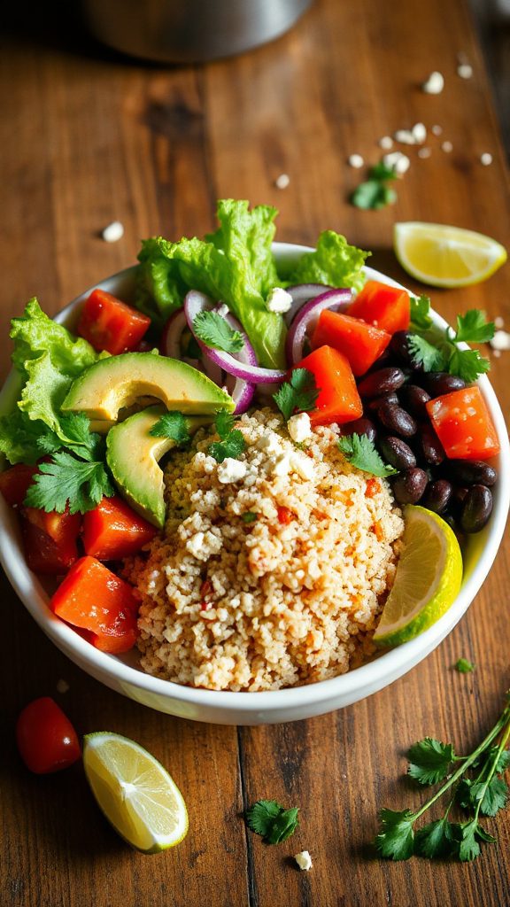 quinoa based customizable taco bowl