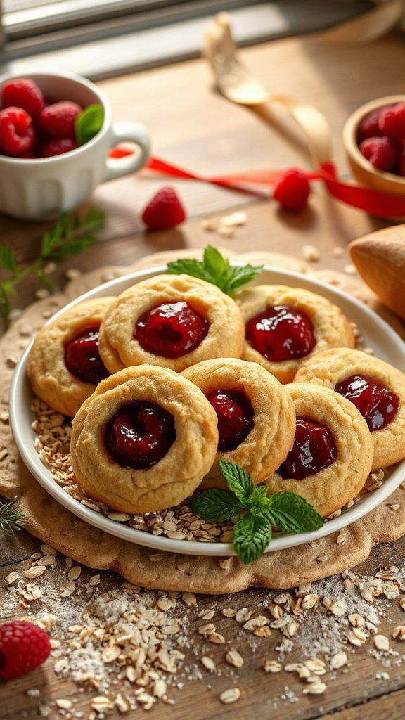 raspberry oat thumbprint cookies