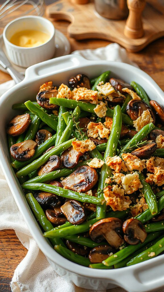 rich mushroom green bean casserole