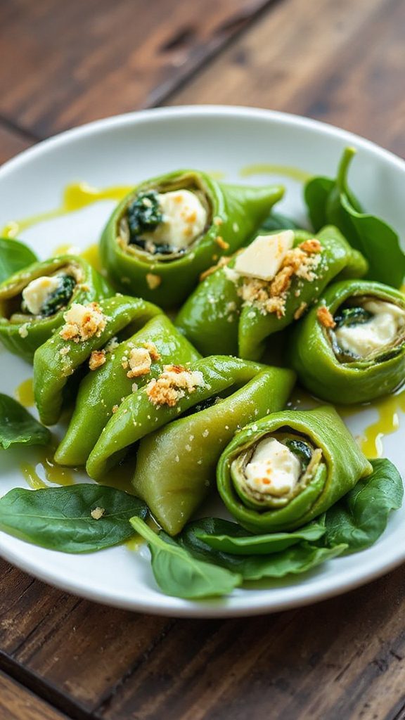 ricotta spinach green bean roll ups