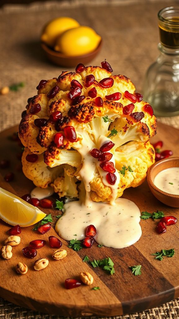 roasted cauliflower topped tahini