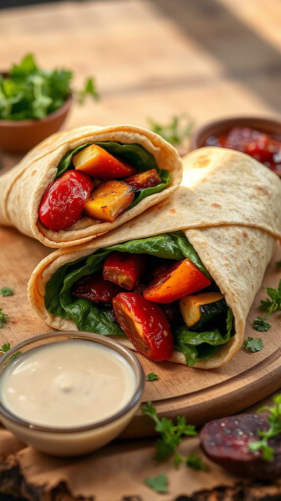 roasted vegetable hummus wraps