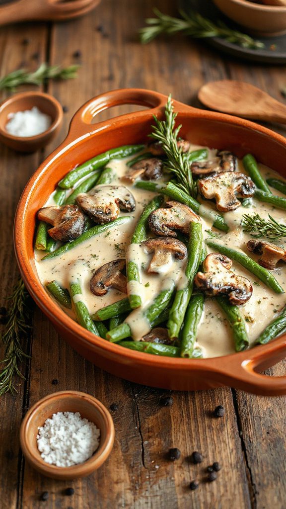 rustic rosemary mushroom green beans