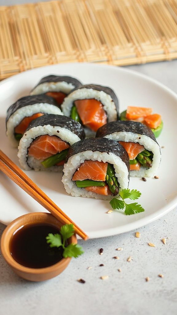 salmon asparagus sushi roll