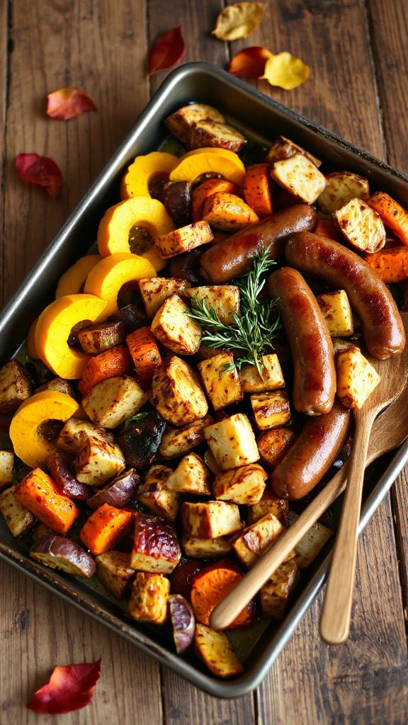 sausage and autumn vegetable bake