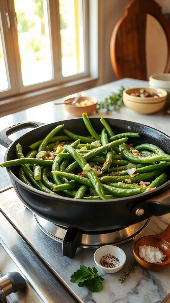 saut green beans with aromatics