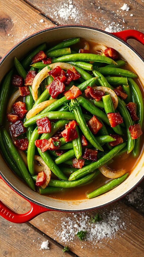 savory green beans with bacon