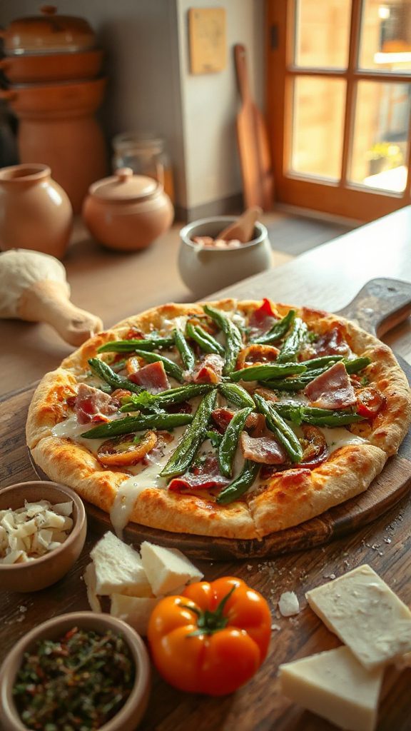 savory ham green bean pizza