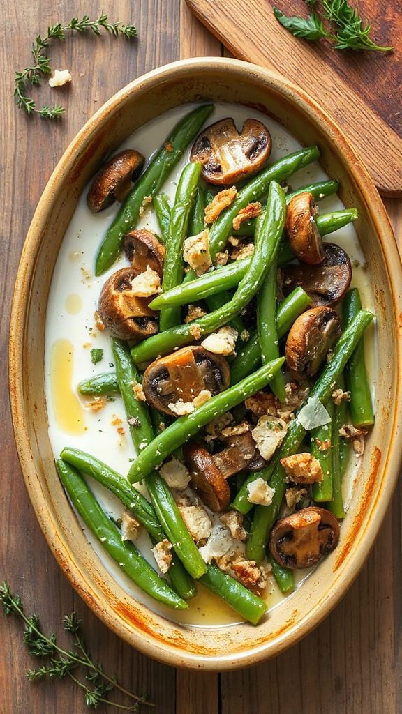 savory mushroom green bean gratin