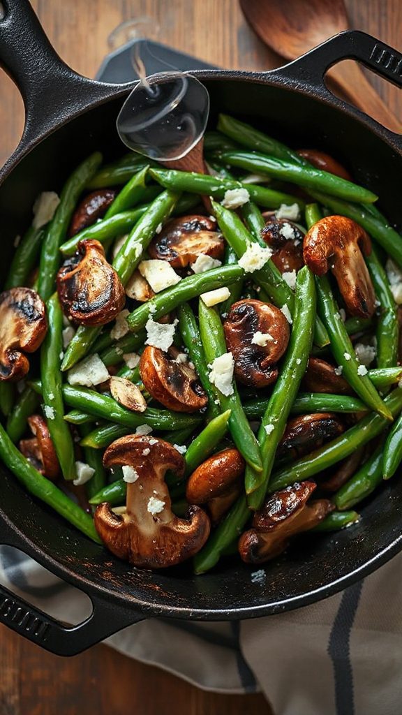 savory mushroom green bean skillet