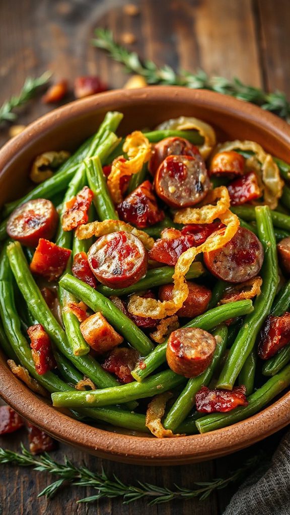 savory sausage and green beans savory sausage and green beans