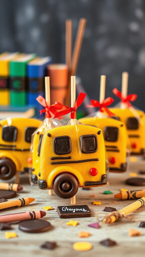 school bus cookie pops