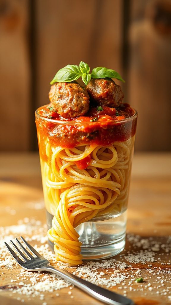 spaghetti meatballs in cups