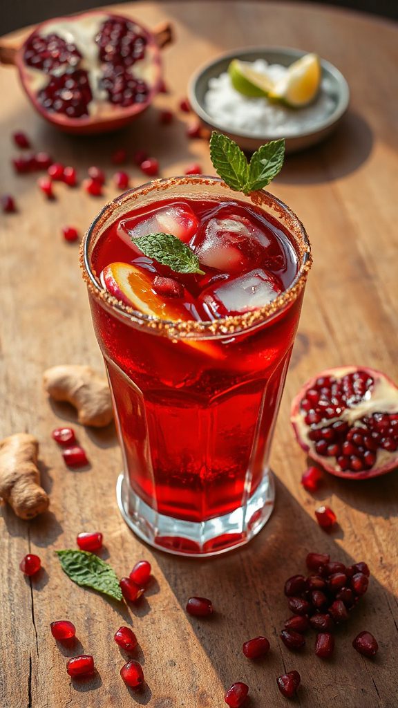 spiced pomegranate rum cocktail