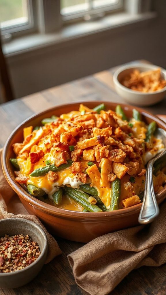spicy cheddar green bean casserole
