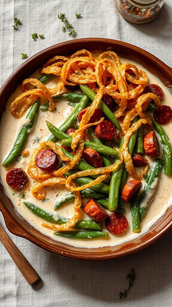 spicy chorizo green bean bake spicy chorizo green bean bake