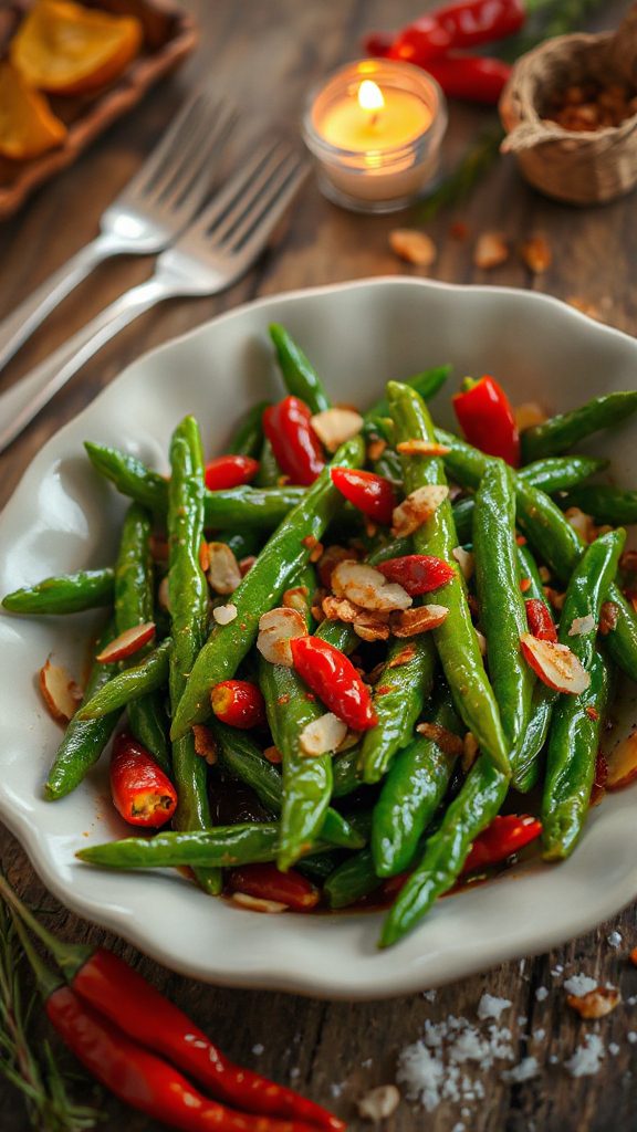 spicy green bean almondine dish spicy green bean almondine dish