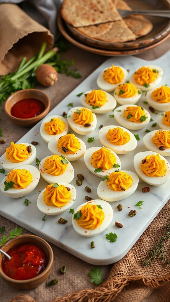 spicy harissa deviled eggs