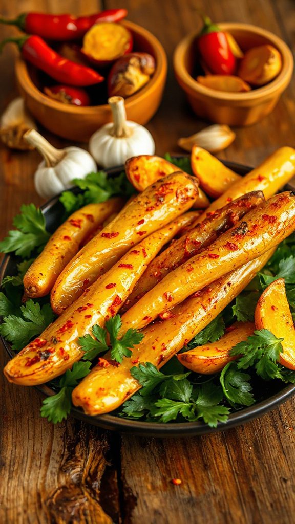 spicy roasted parsnips dish spicy roasted parsnips dish