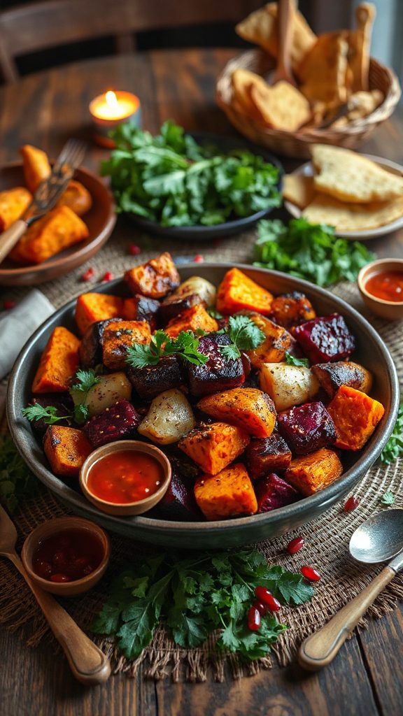 spicy roasted root vegetables