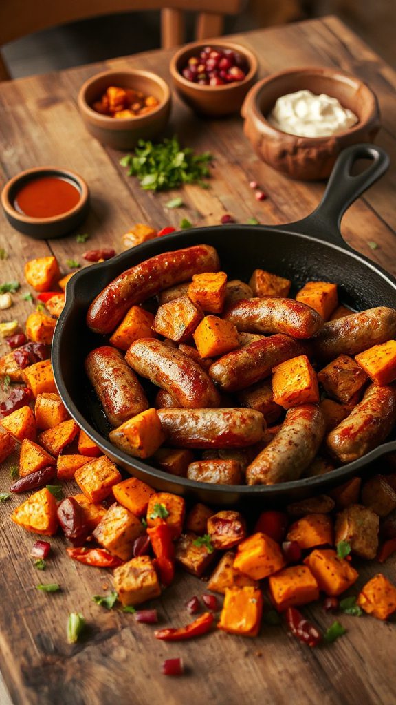 spicy sausage sweet potato hash