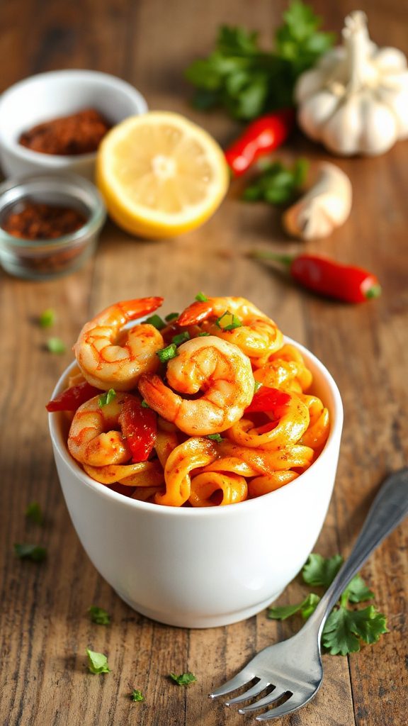 spicy shrimp pasta cups