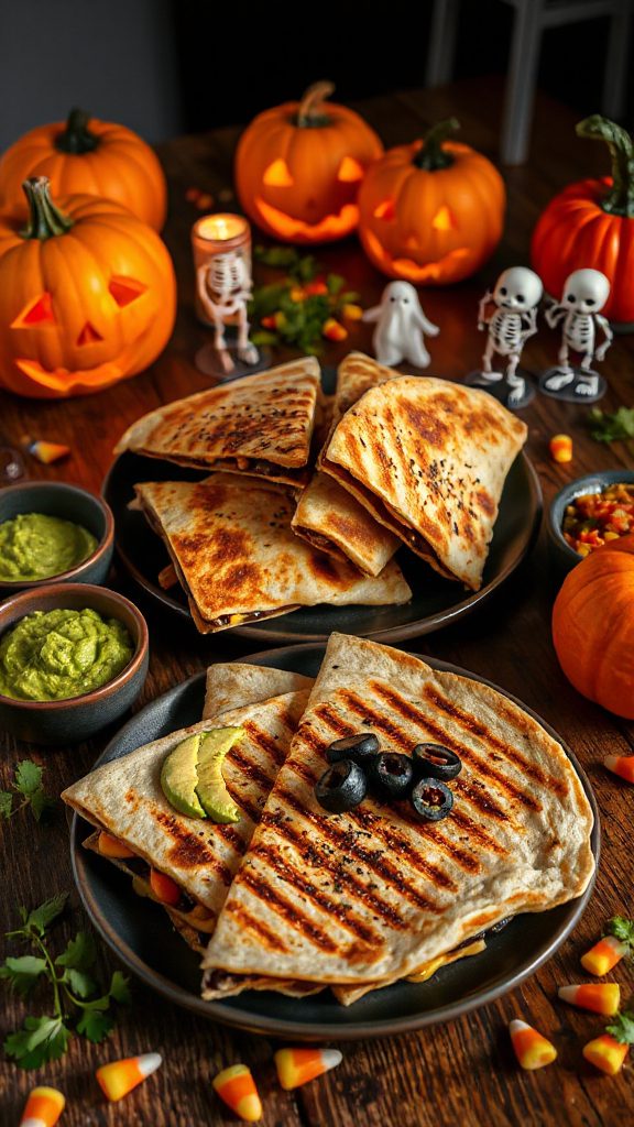spooky black bean quesadillas